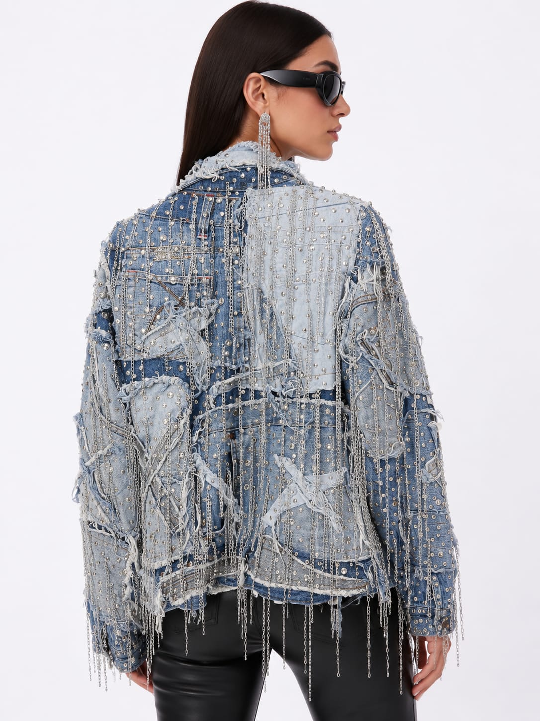 Embellished Distressed Denim Jacket