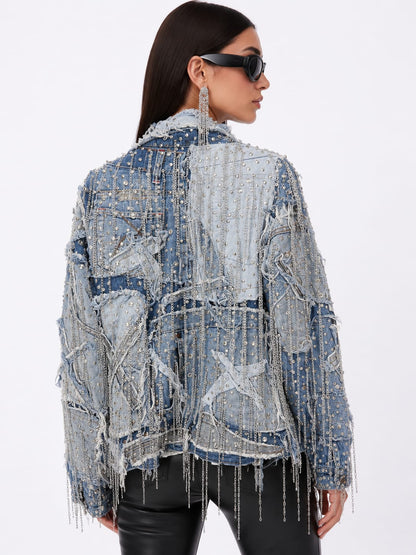 Embellished Distressed Denim Jacket