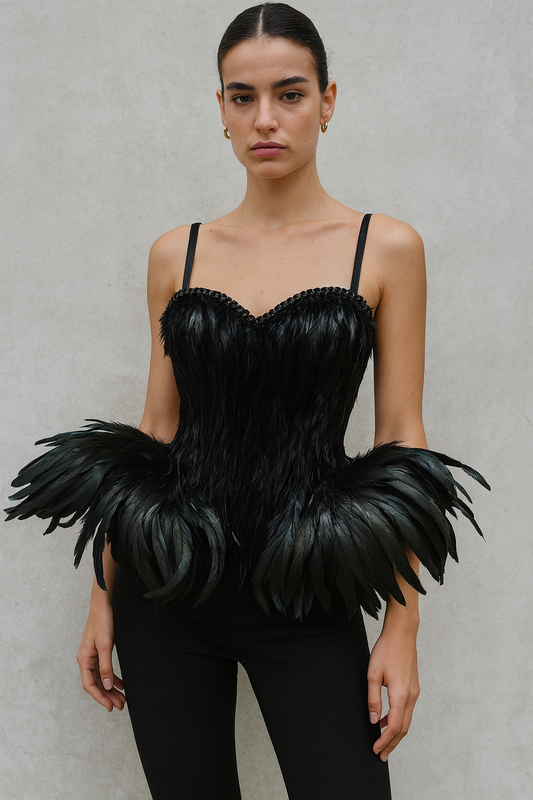 Black Feather Corset Top