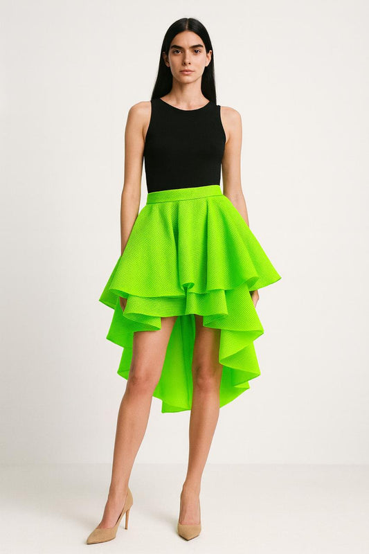 Neon Ruffle High-Low Skirt