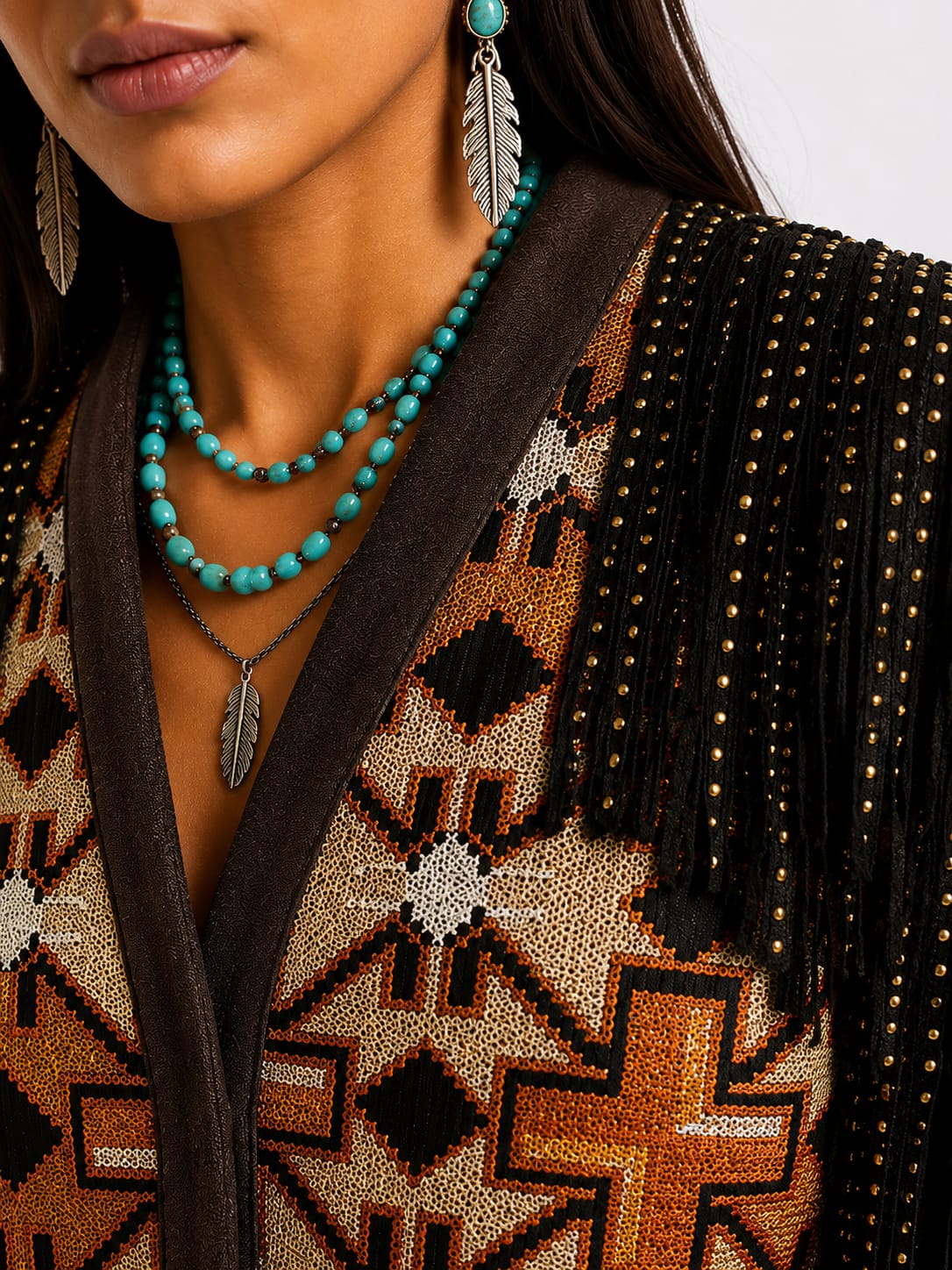 Tribal Fringe Studded Crop Jacket