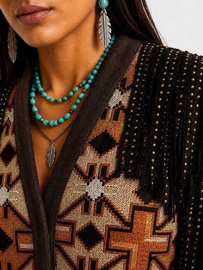 Tribal Fringe Studded Crop Jacket
