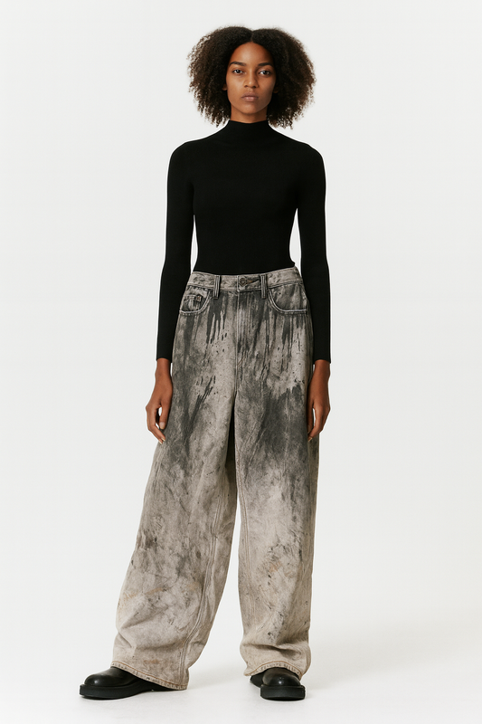 Acid Wash Wide-Leg Grunge Jeans