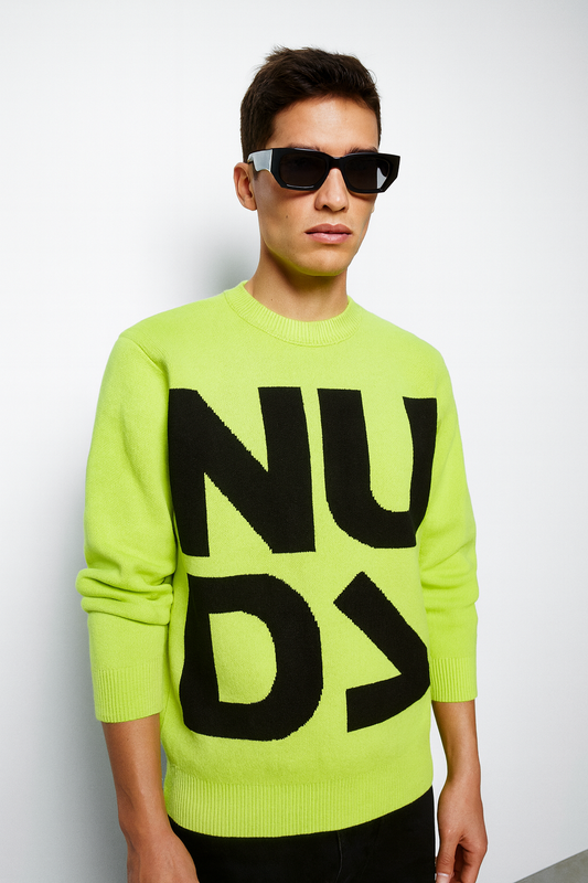 Neon Green Bold Logo Knit Jumper