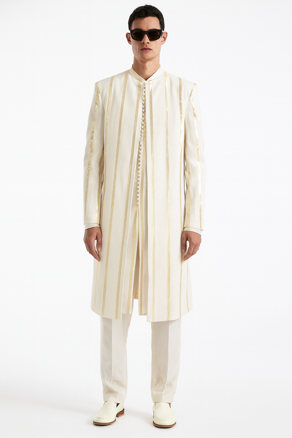 Ivory Gold Striped Indo-Western Set