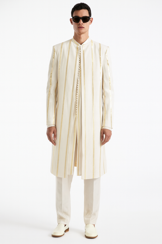 Ivory Gold Striped Indo-Western Set