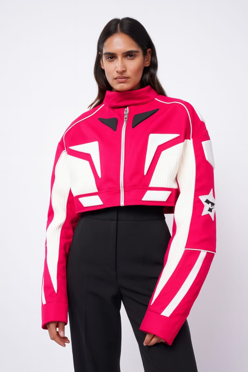 Pink white biker jacket