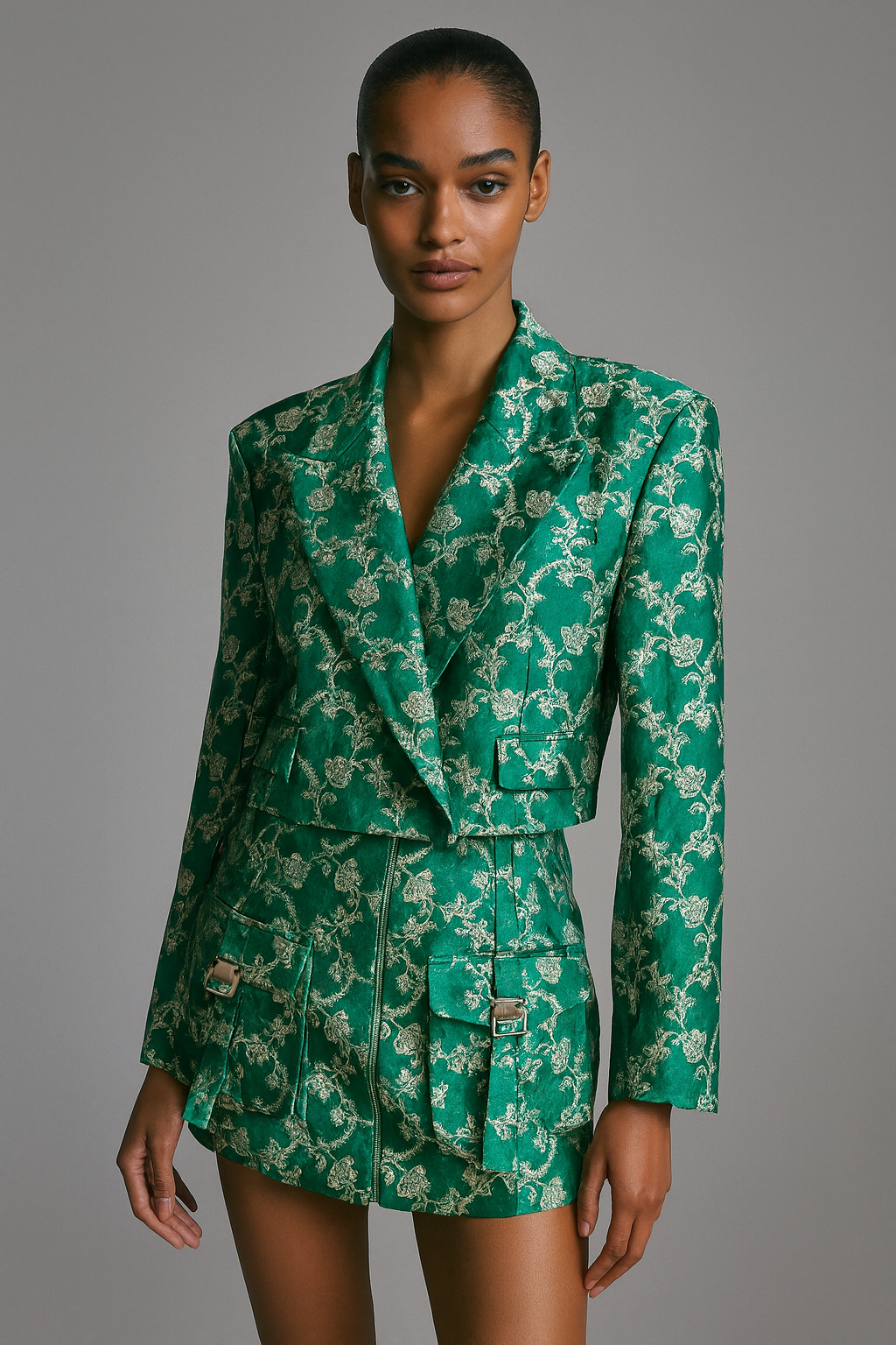 Emerald Brocade Utility Skirt Set