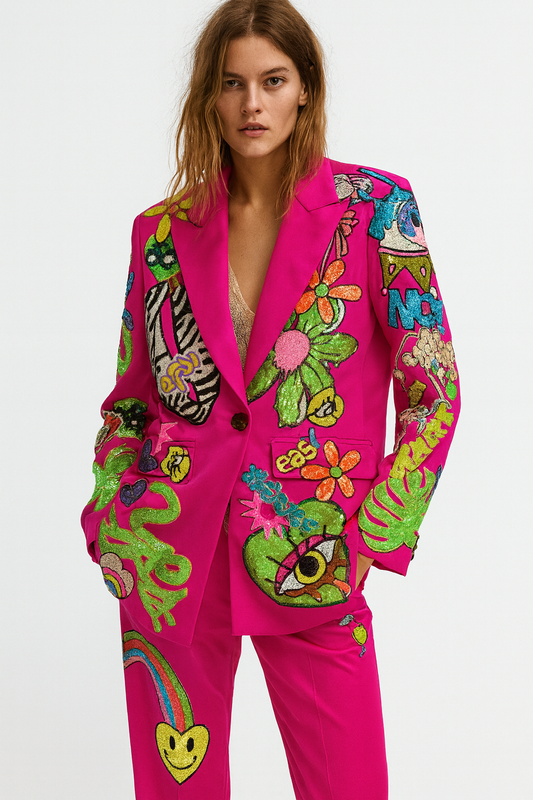 Patched pink statement blazer