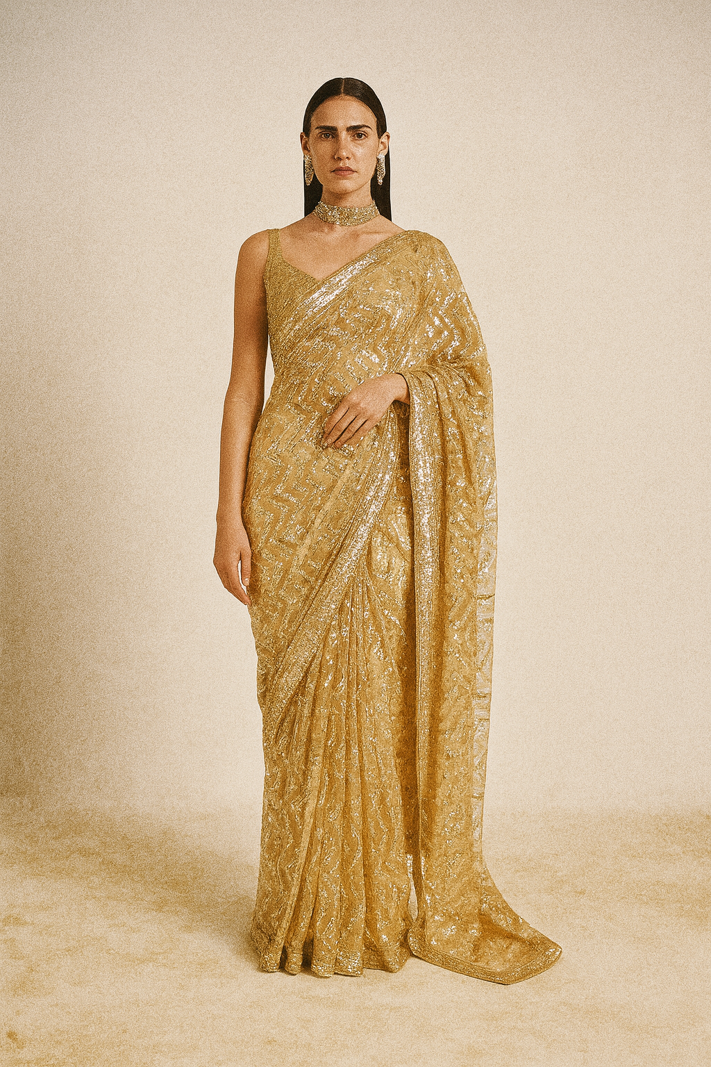 Golden Aura Sequin Saree