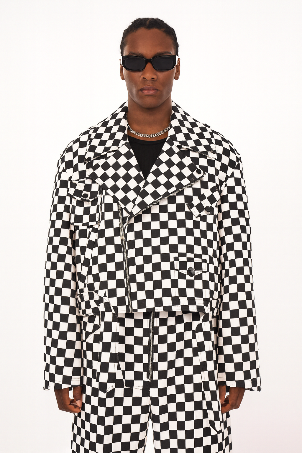 Black & White Checkerboard Moto Jacket