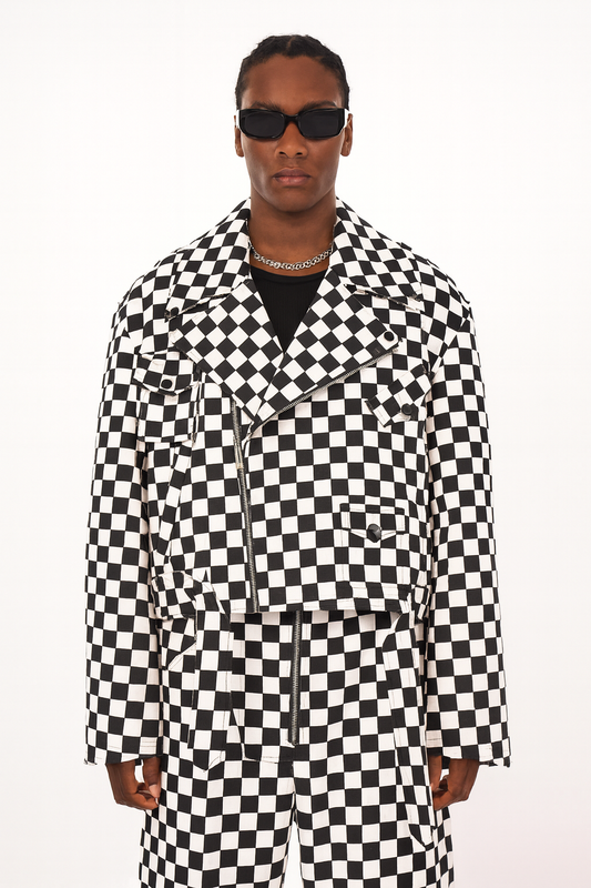 Black & White Checkerboard Moto Jacket
