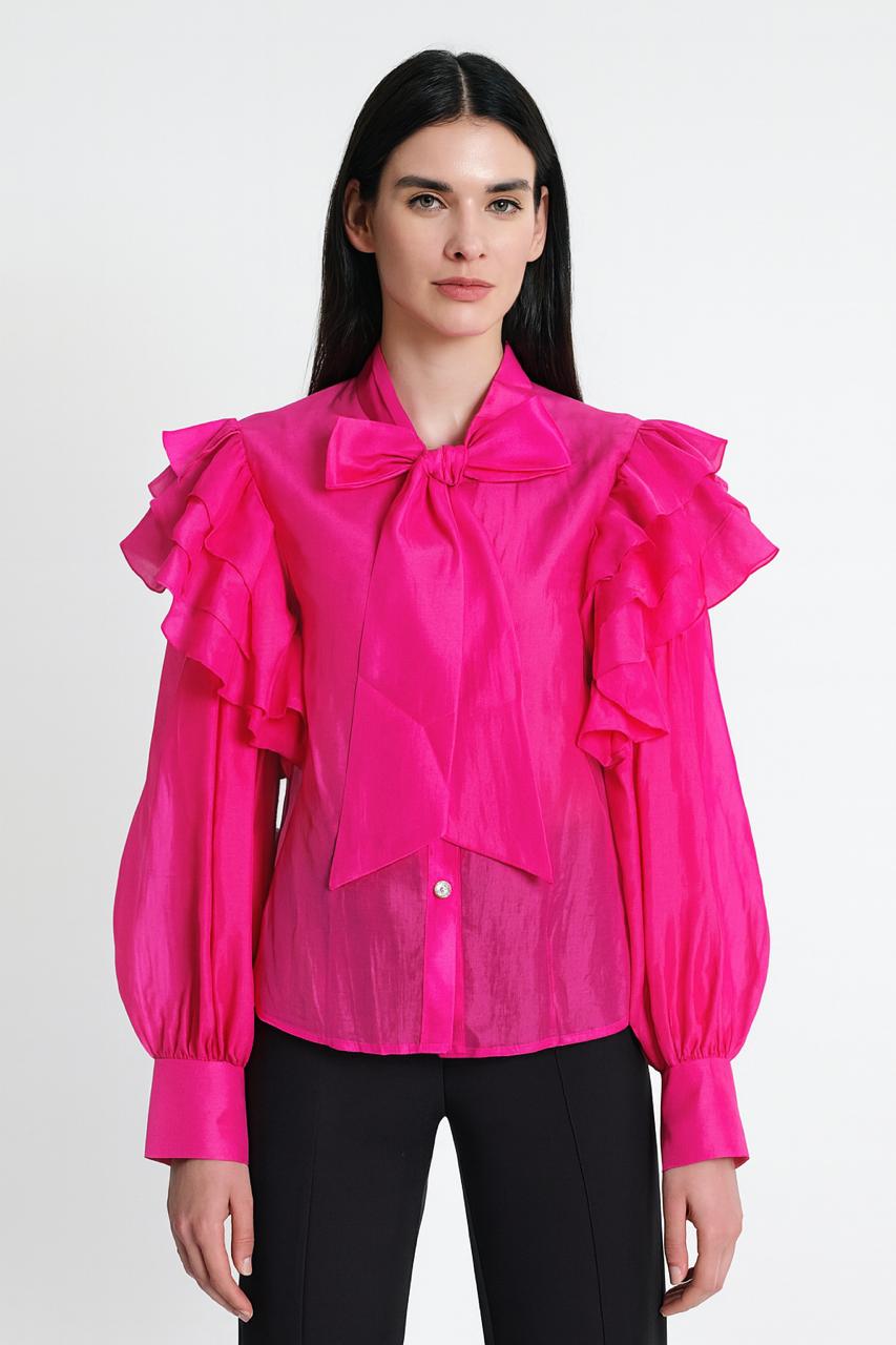 Fuchsia Ruffle Bow Blouse