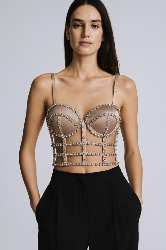 Nude Crystal Cage Corset Top