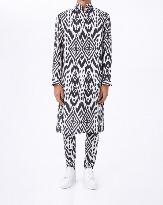 Monochrome Ikat Longline Kurta
