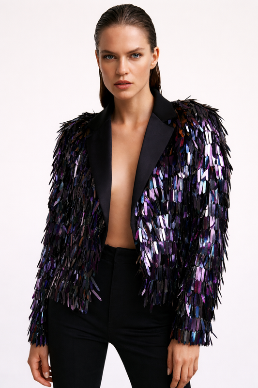 Midnight Sequin Fringe Blazer