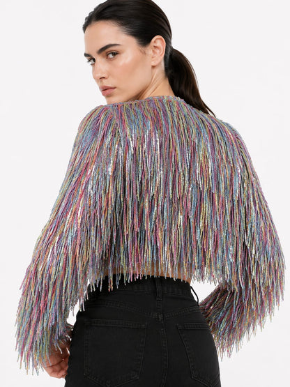 Multicolor shimmer tassel jacket