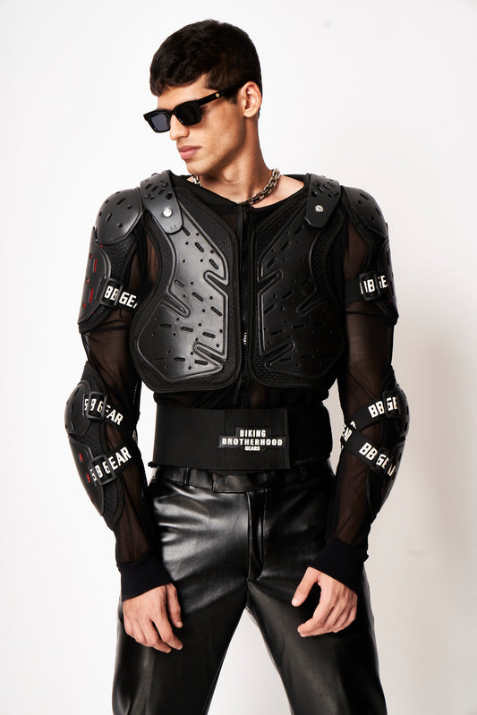 Black Armored Mesh Moto Jacket