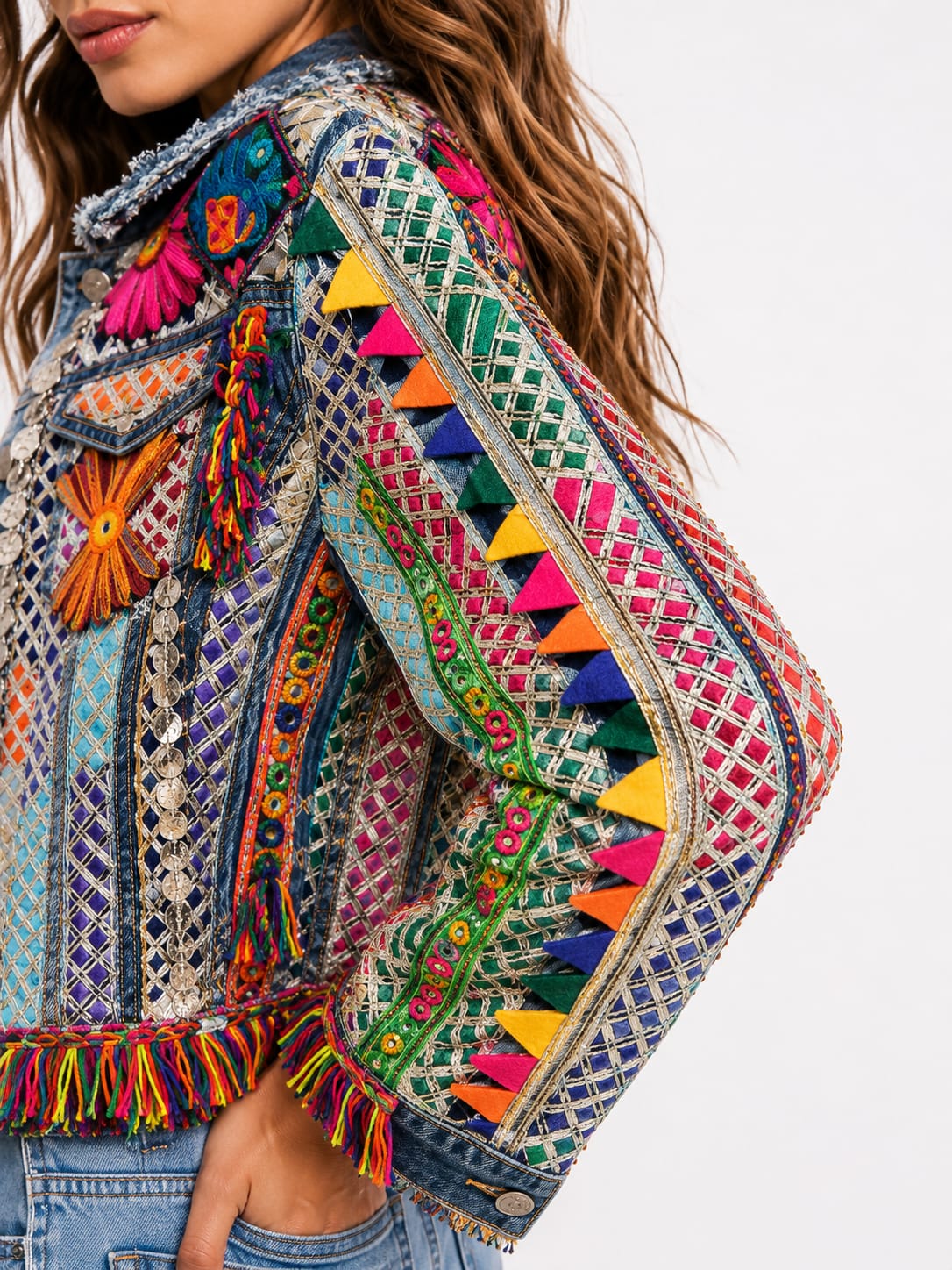 Embellished Boho Denim Jacket