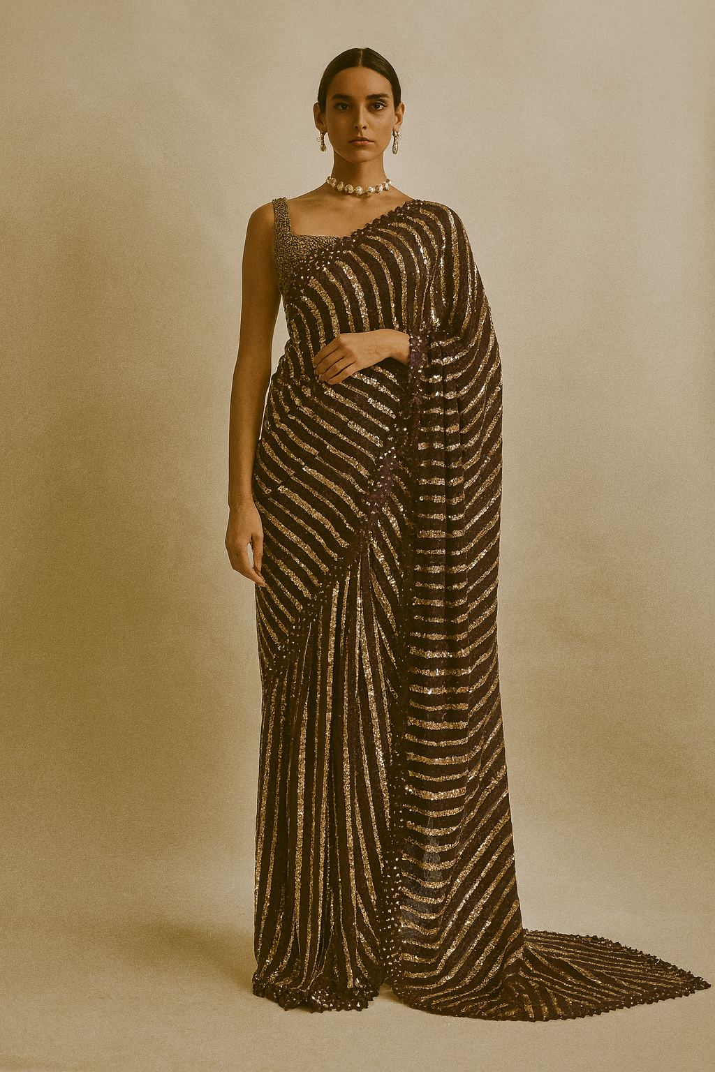 Mocha Luxe Sequin Saree