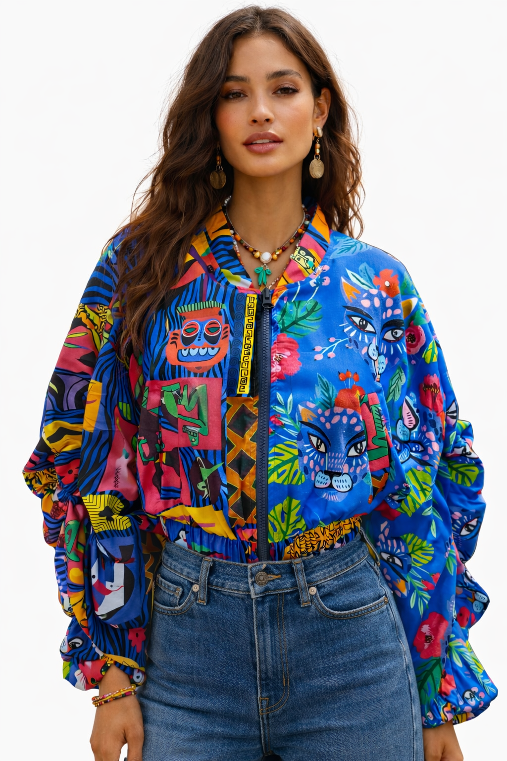 Vibrant Art Print Zip Jacket