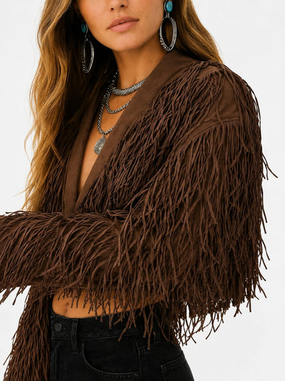 Mocha Fringe Crop Jacket
