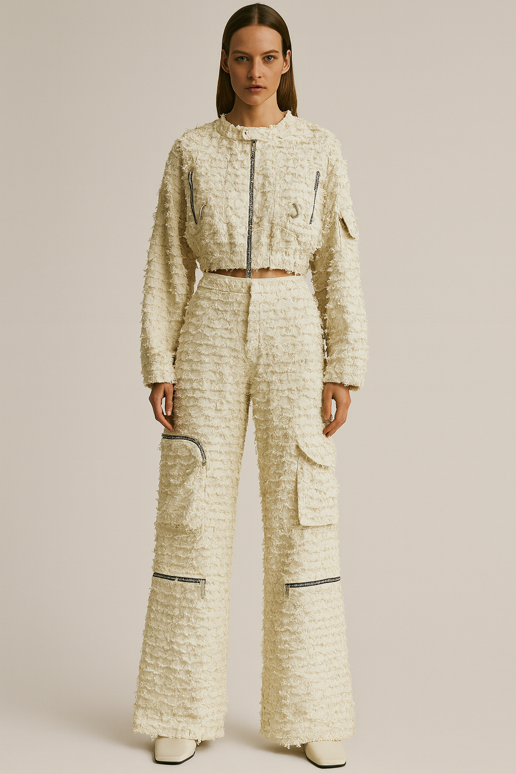 Ivory Textured Cargo Co-ord Set