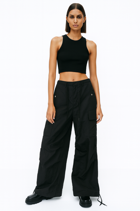 Black Wide-Leg Cargo Pants