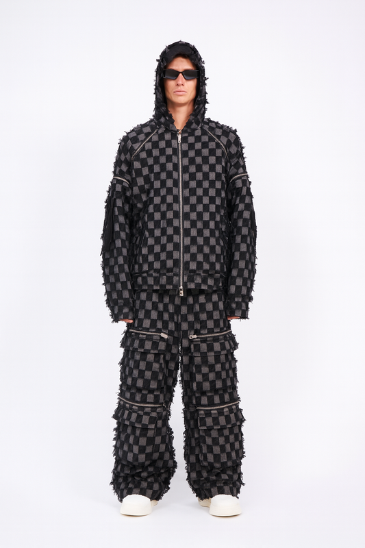 Shadow Checker Frayed Hooded Co-Ord Set