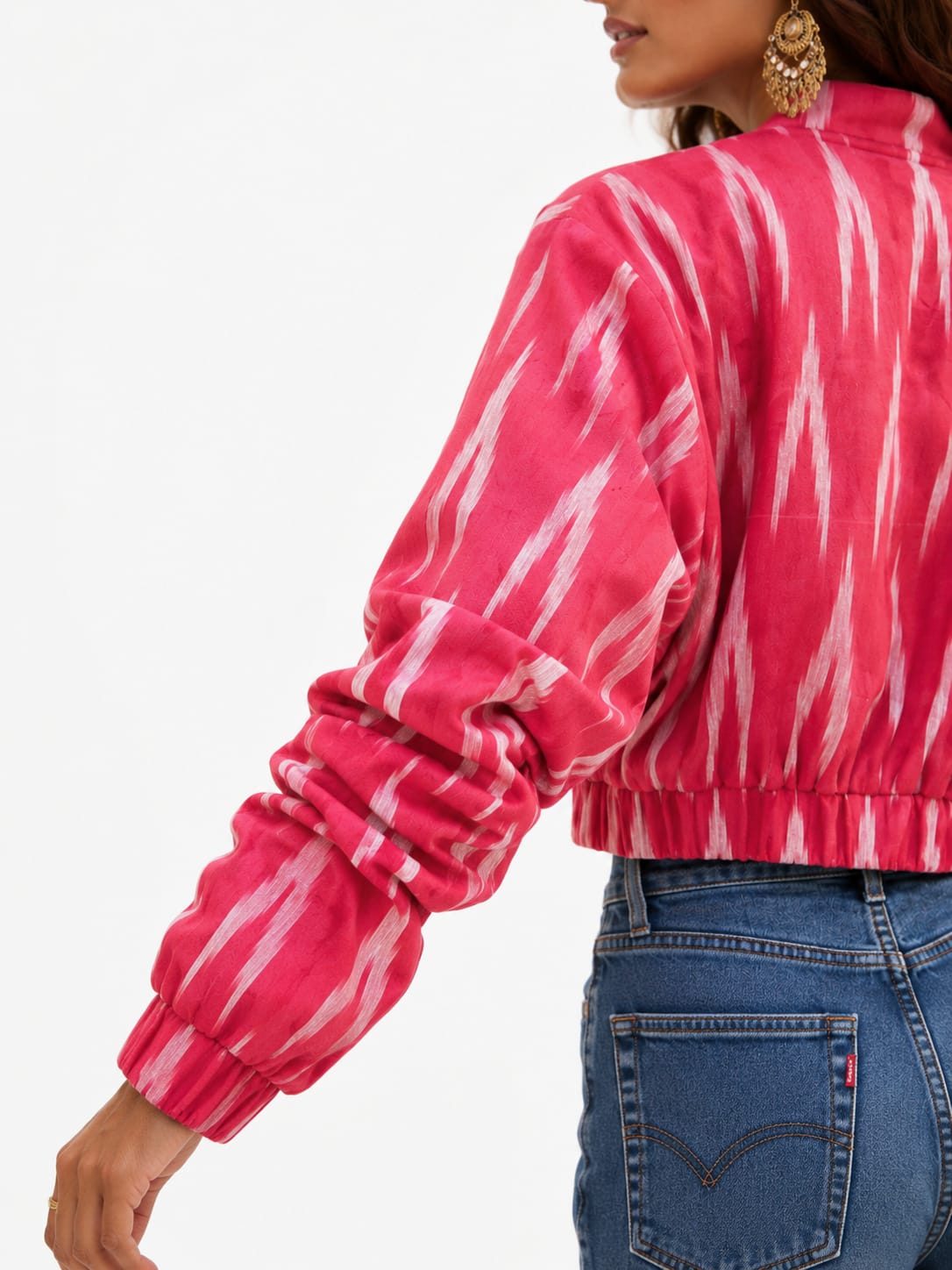 Pink Ikat Crop Bomber Jacket