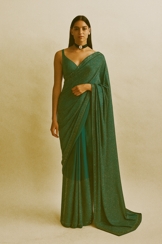 Emerald Gleam Shimmer Saree