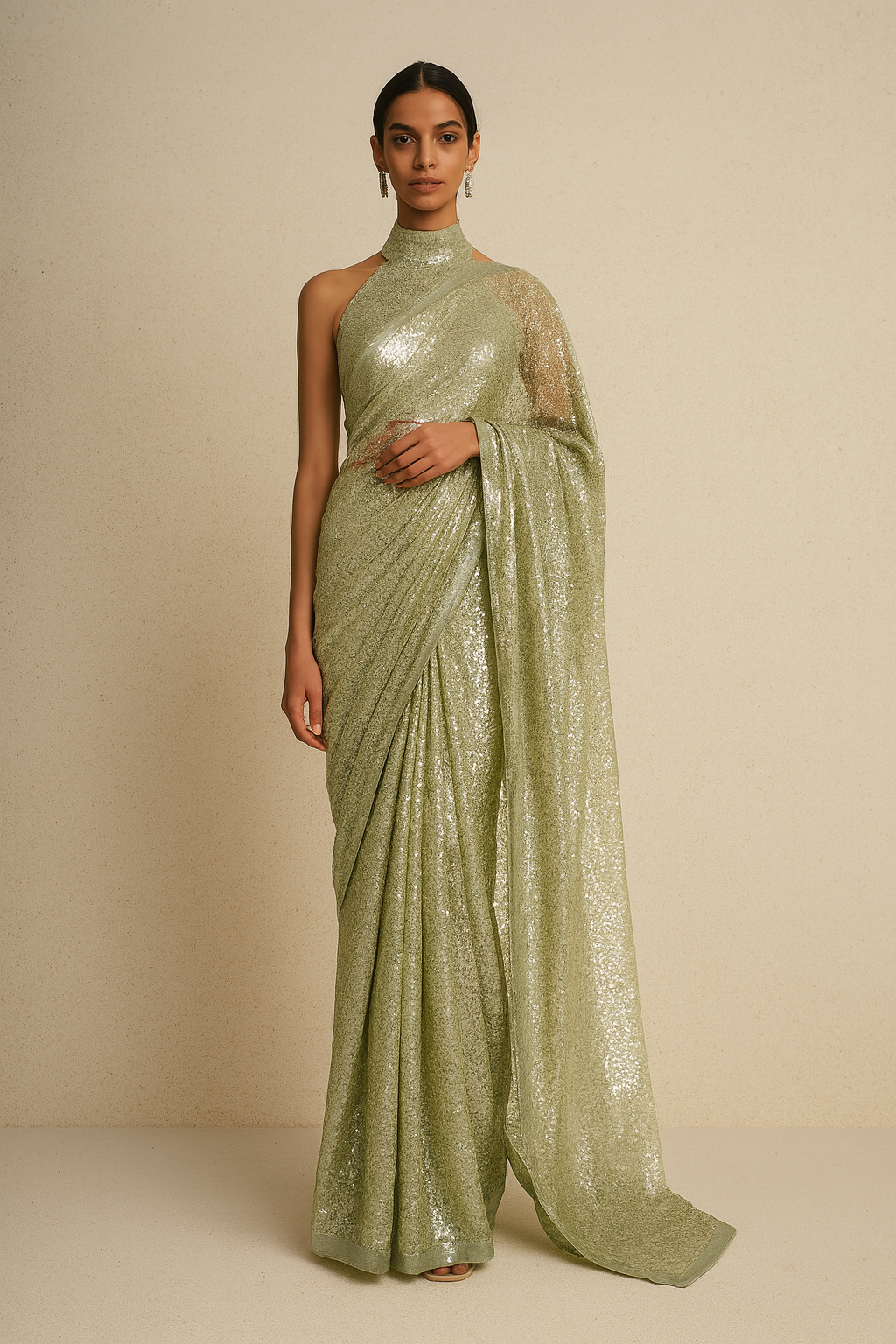Sage Shimmer Sequin Saree