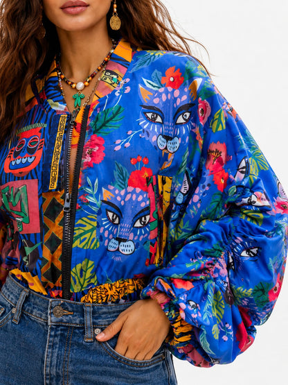 Vibrant Art Print Zip Jacket