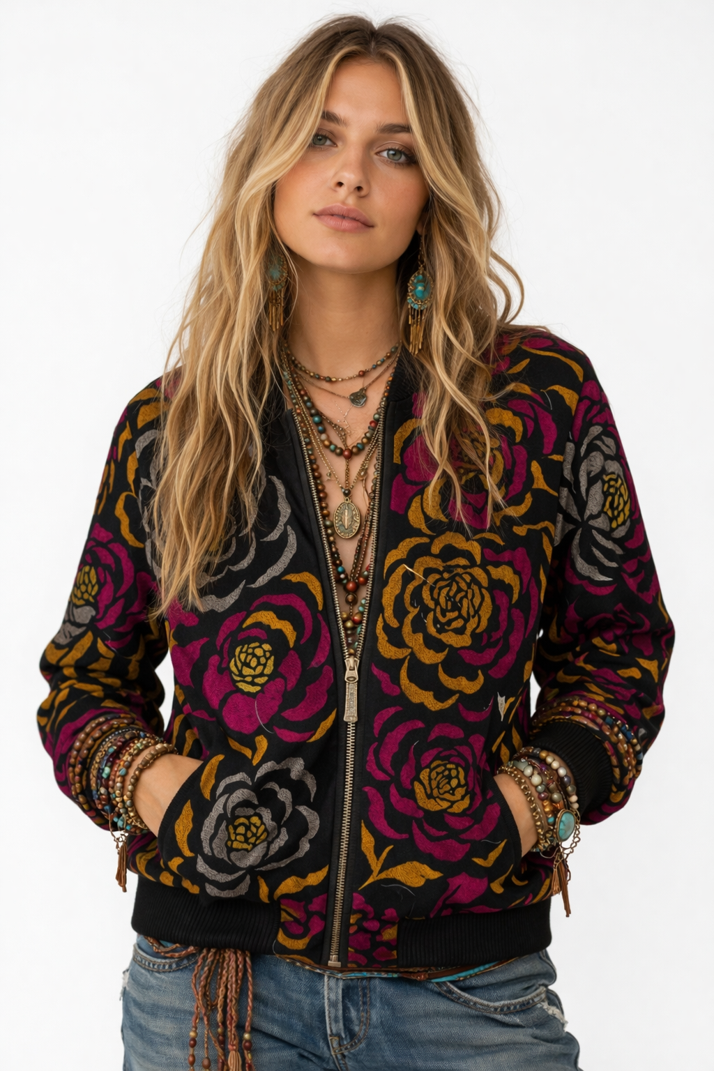 Floral Boho Bomber Jacket