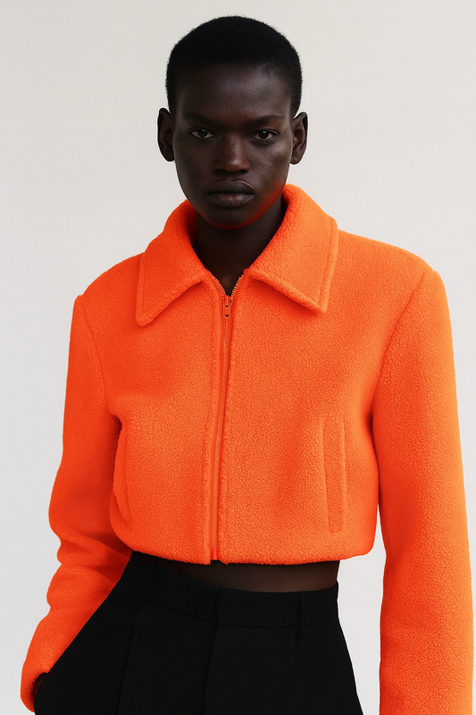 Neon orange fur jacket