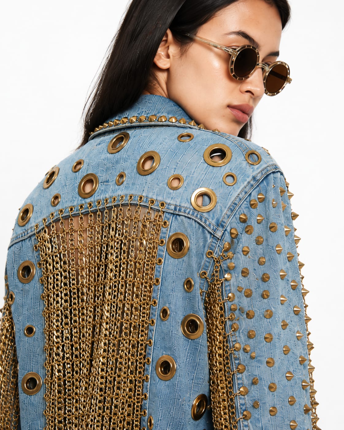 Chain Fringe Studded Denim Jacket