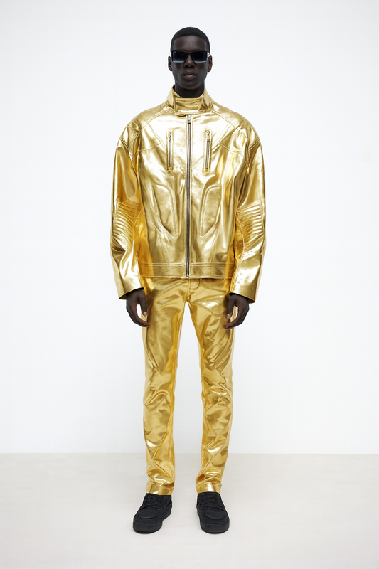 Gold Metallic Moto-Fit Leather Coord Set