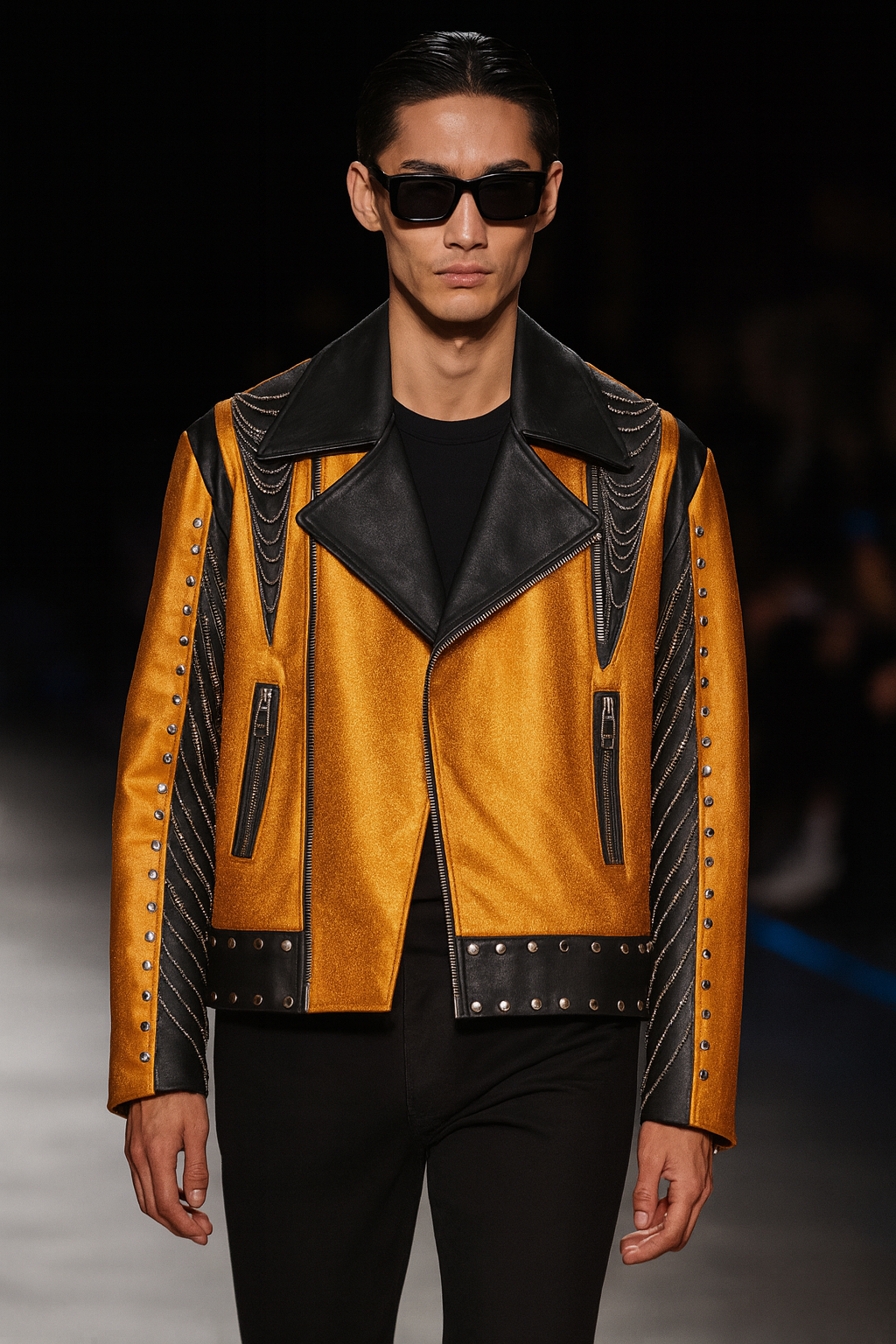Gold & Black Studded Moto Runway Jacket