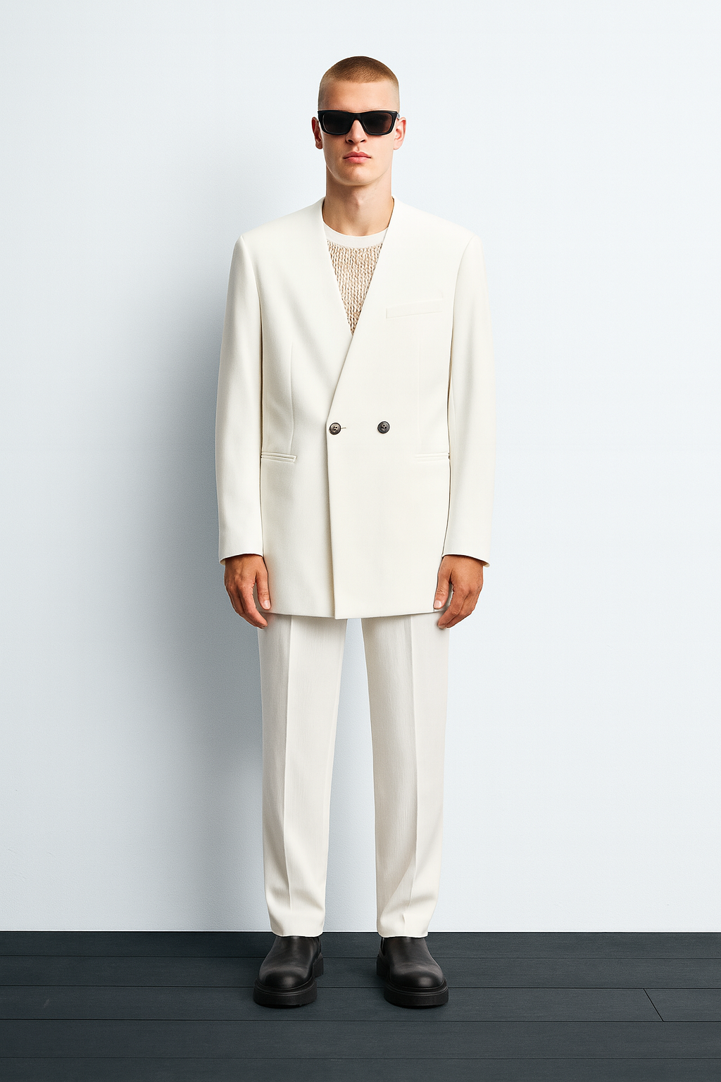 Ivory Minimalist Double-Breasted Suit