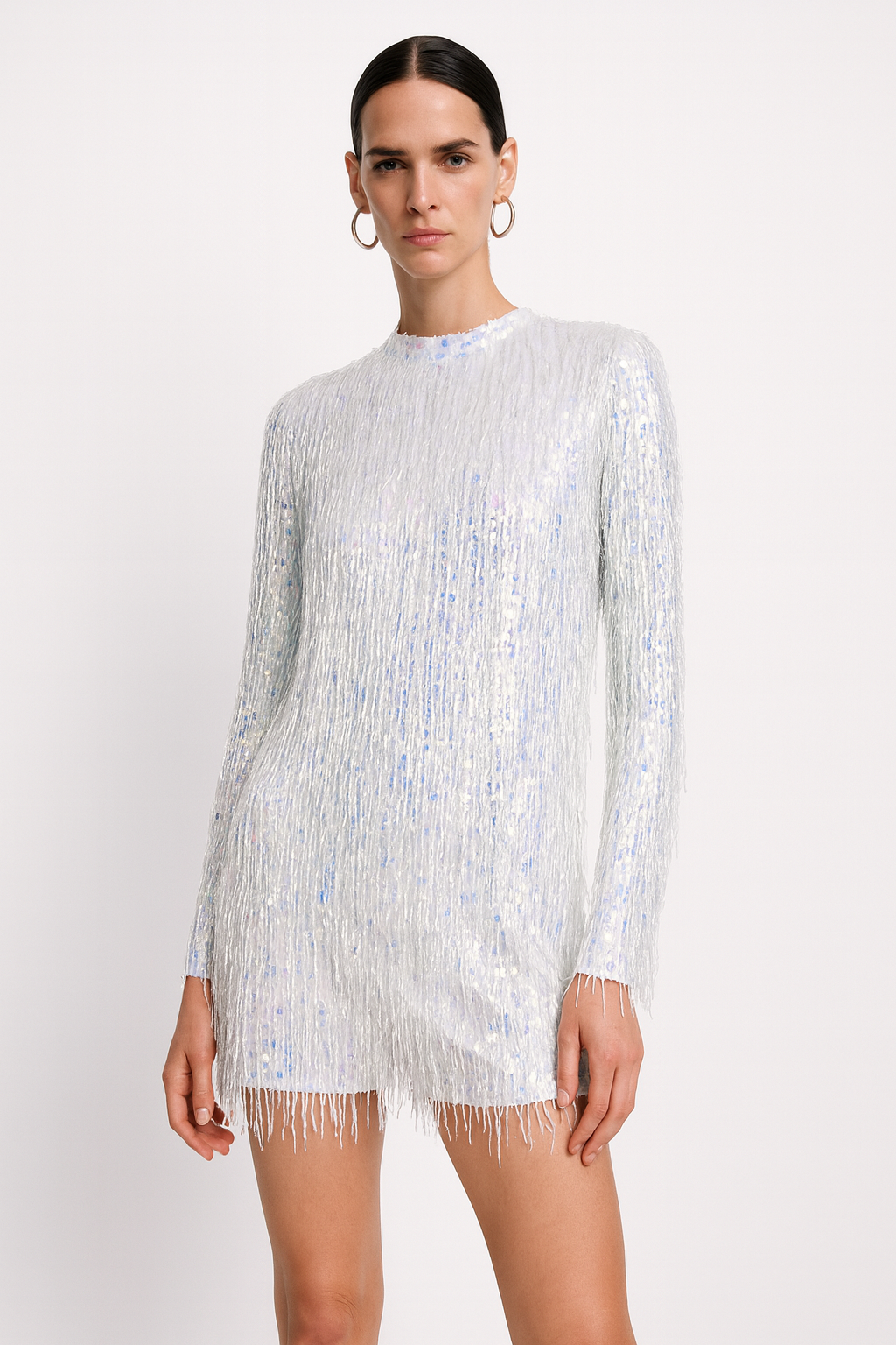Frost Glow Sequin Fringe Mini Dress