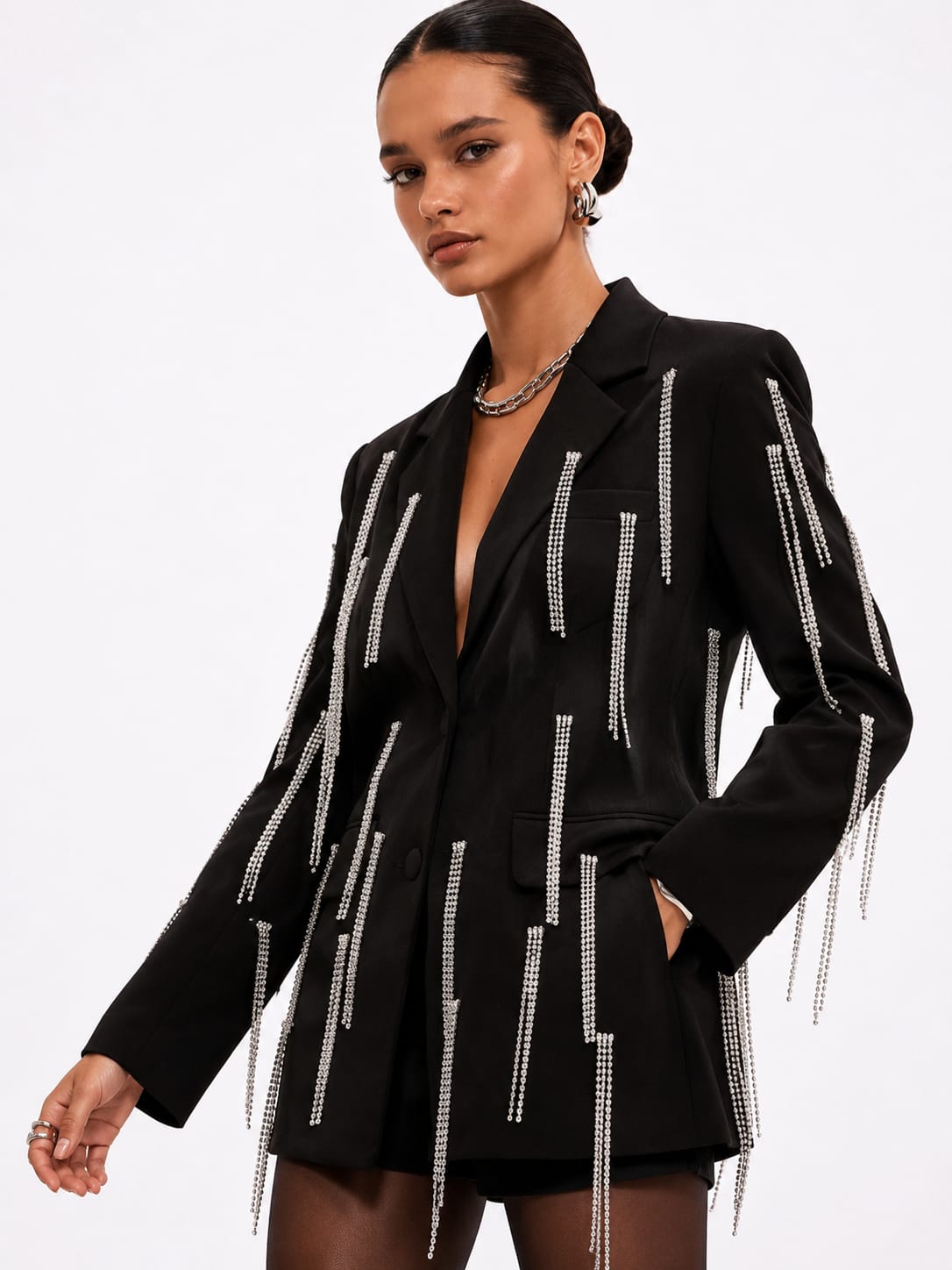 Crystal Fringe Tailored Blazer
