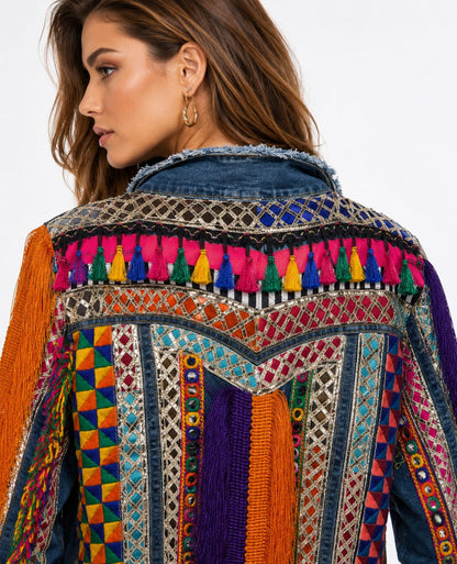 Embellished Boho Denim Jacket