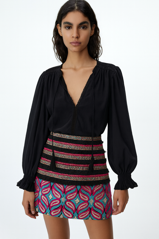 Embroidered Geo Pattern Mini Skirt