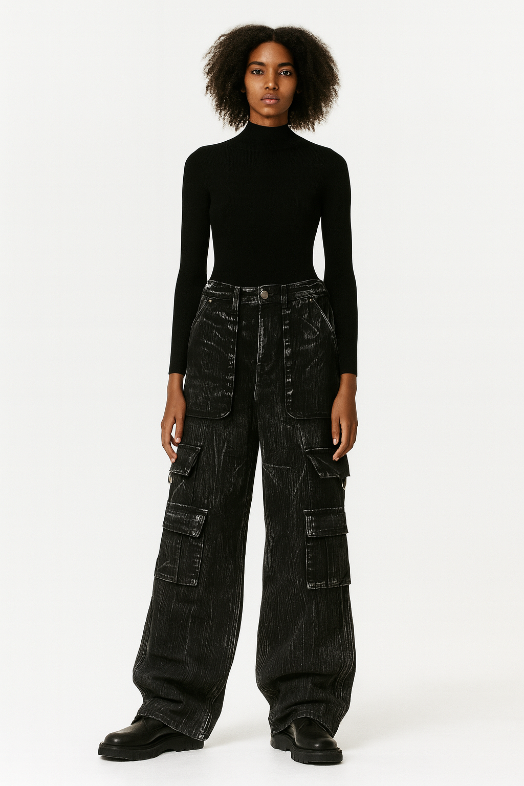 Black Textured Utility Cargo Pants
