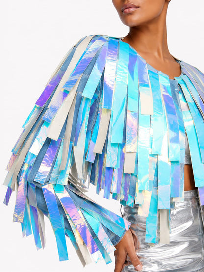 Holographic Fringe Cape Jacket