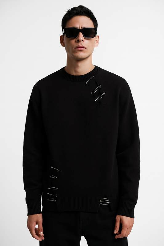 Black Safety-Pin Detail Knit Jumper