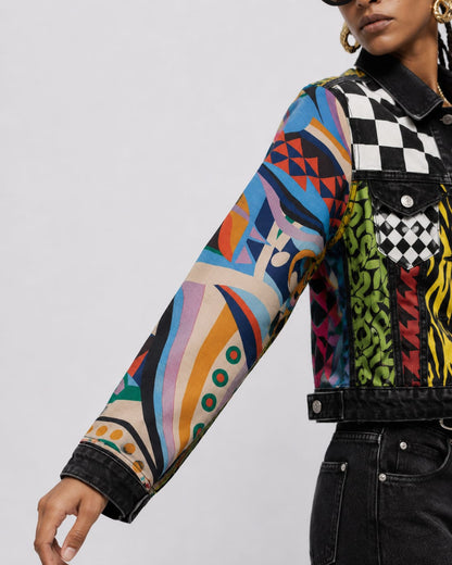 Patchwork Print Statement Denim Jacket