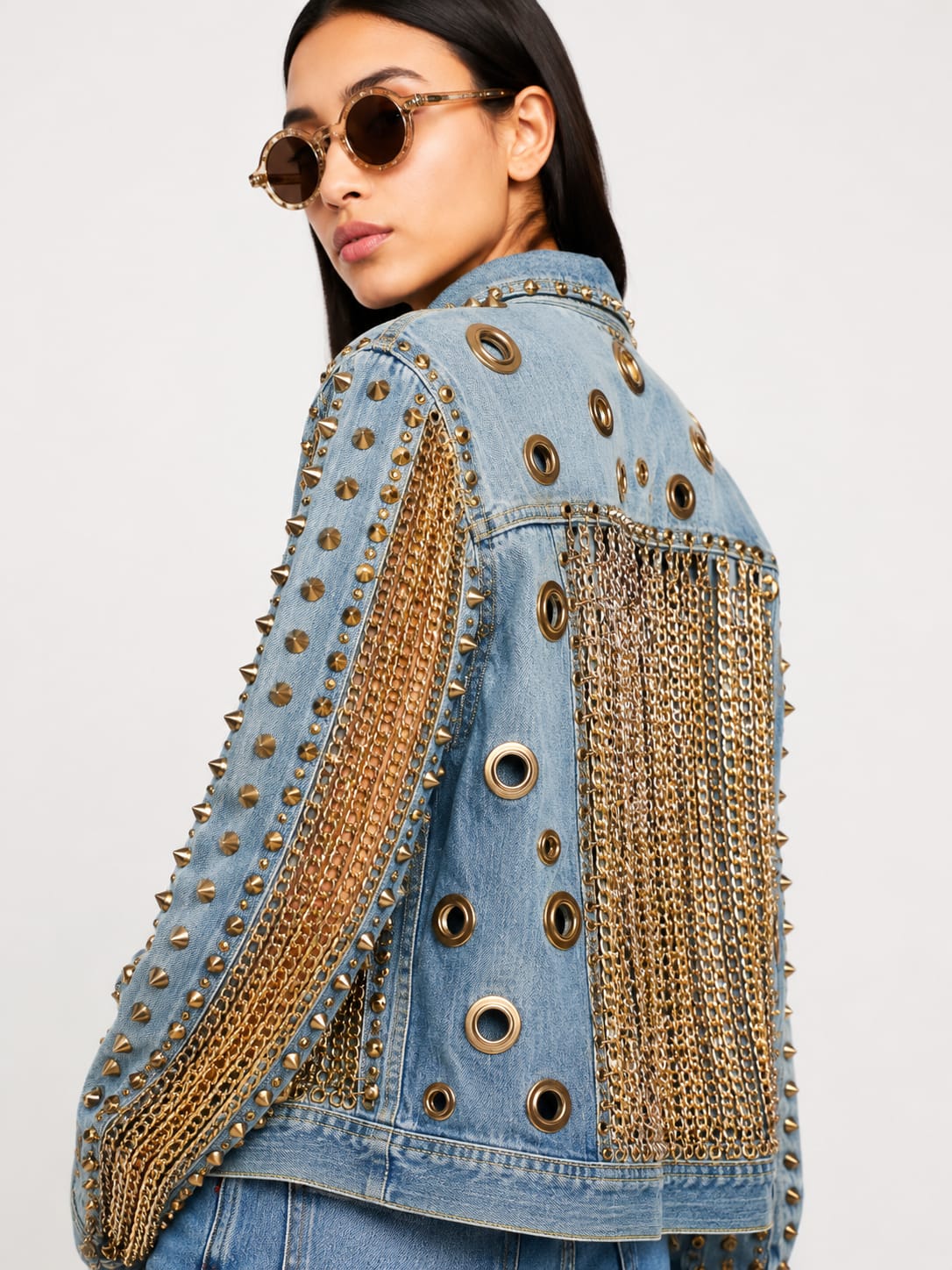 Chain Fringe Studded Denim Jacket