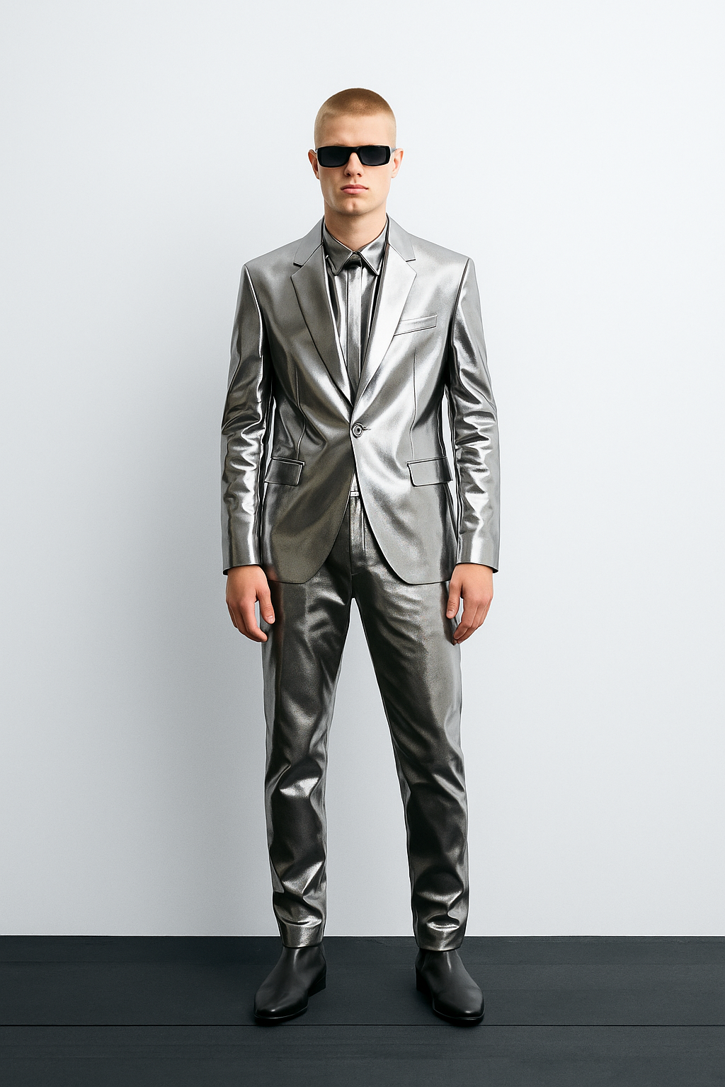 Silver Liquid Mirror Suit
