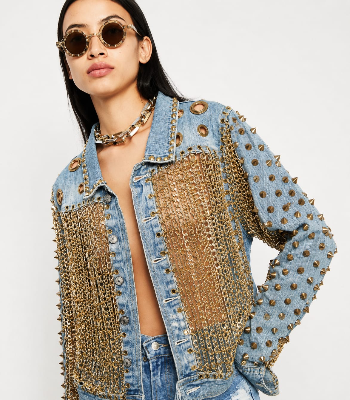 Chain Fringe Studded Denim Jacket